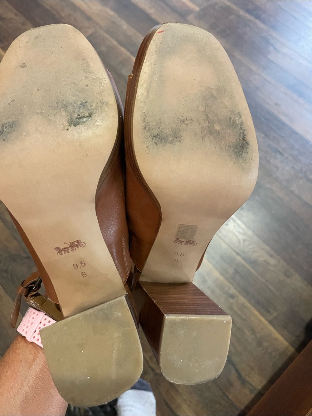 Coach Brown Leather Block Heel Slingback Peep-Toe Sandals - Picture 9 of 10